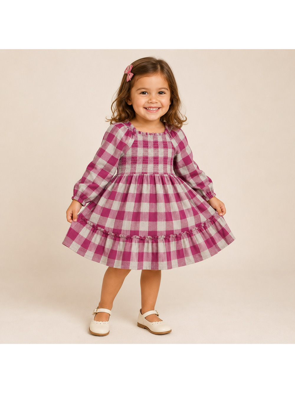 Toddler Girl's Ruffle Butts Purple Gray Plaid Smocked Top Dress | Size 4T